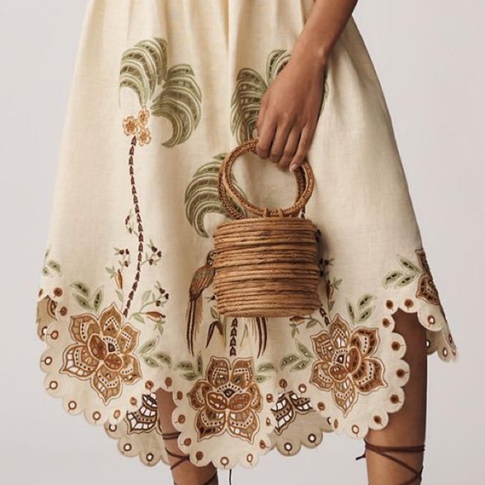 New FARM Rio Linen Halter Eyelet Midi Dress - Picture 4 of 4